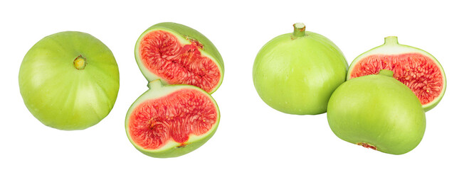 Ripe green fig fruit isolated on white background. Top view. Flat lay.