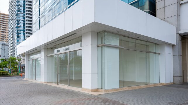 Corner Retail Space with Glass Facade, Ready for Lease or Customization in Modern Building