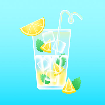 A beautifully rendered illustration of a fresh, chilled lemonade glass