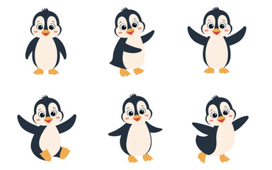 Cute animal penguin set characters. Cute penguin in different poses.