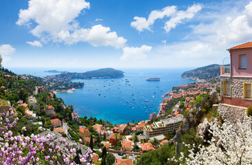 beautiful lanscape of mediterranean coast and turquiose water of cote dAzur at spring day, France