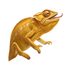 Obraz premium A detailed illustration of a yellow bearded dragon with a long tongue, showcasing its distinctive features and vibrant color against a black background.