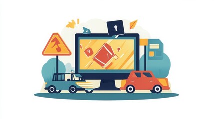 Fototapeta premium Cybersecurity Incident Response with Cars and Computer Illustration