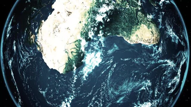 Artistic Rendering of Pangaea on Earth Map, 3d Realistic Planet Earth and Moon at Night from Space Galaxy