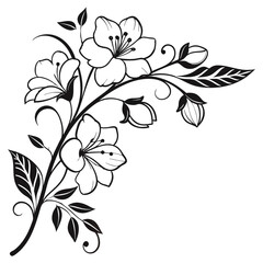 Elegant black and white cherry blossom branch illustration for decorative and design use