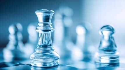 Glass chess pieces on a chessboard, symbolizing strategy and intelligent decision-making