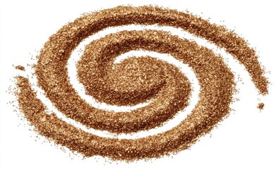 Spiral of golden sand, isolated on white