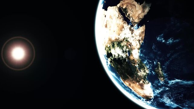 Artistic Rendering of Pangaea on Earth Map, 3d Realistic Planet Earth and Moon at Night from Space Galaxy