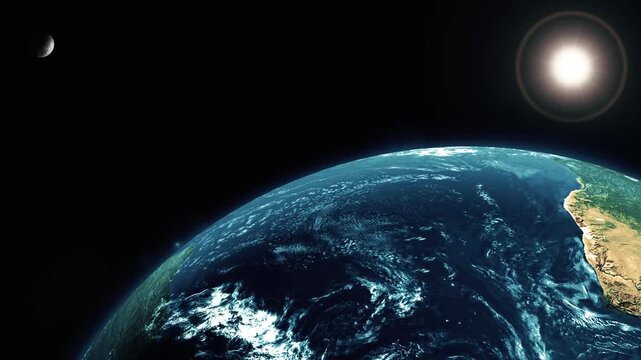 Artistic Rendering of Pangaea on Earth Map, 3d Realistic Planet Earth and Moon at Night from Space Galaxy