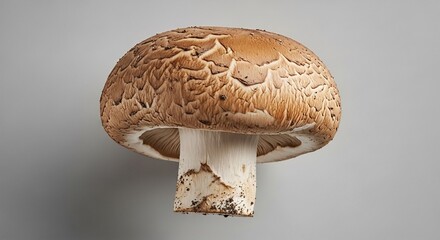 Detailed Studio Shot of a Large, Textured Portobello Mushroom on Gray Background