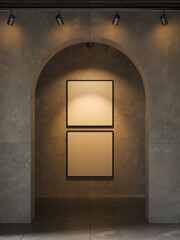 Elegant frame design with spotlight on grunge wall