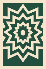 A striking geometric design showcasing a starburst pattern with a complex, eye-catching arrangement, an artful expression with bold lines and shapes, creating a harmonious contrast.