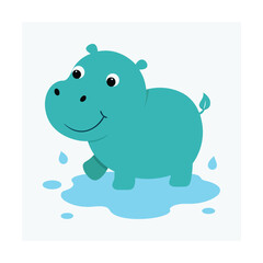 Fototapeta premium Bubbly Baby Hippo Splashing in a Puddle Cartoon Vector