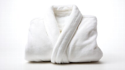 A perfectly folded white bathrobe, suggesting comfort, relaxation, and a spa-like experience.