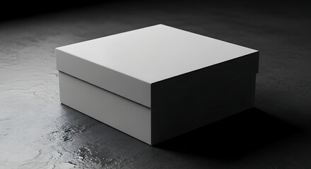 Illustration of blank white box on a dark, wet surface with dramatic lighting