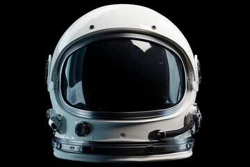 Futuristic astronaut helmet design showcasing advanced features and sleek silhouette against a black background Generative AI