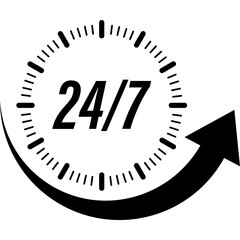 24/7 service icon in clock