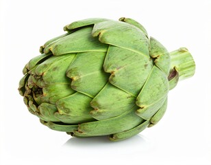 Obraz premium Fresh Artichoke with Stem on White Background