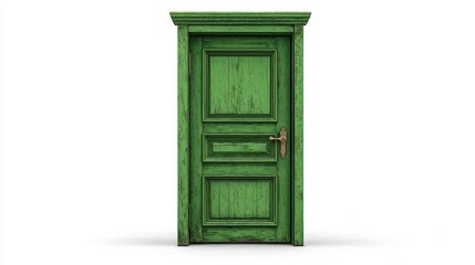 A 4K photo of green front interior exterior wooden door isolated on a white background.