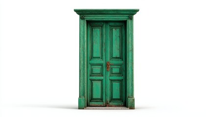 A 4K photo of green front interior exterior wooden door isolated on a white background.