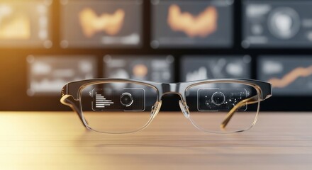 Sleek Augmented Reality Glasses Projecting a Holographic Data HUD Interface