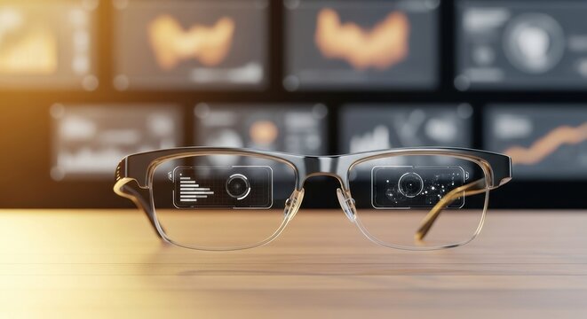 Sleek Augmented Reality Glasses Projecting a Holographic Data HUD Interface
