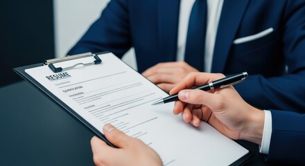 Human Resources Reviewing Job Application Resume Form For Potential Candidate Evaluation And Recruitment