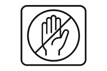 Obraz premium Black outline hand with prohibition circle in rounded square, no touching, transparent background