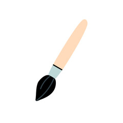 Minimalist illustration of a paintbrush with beige handle isolated on white background.