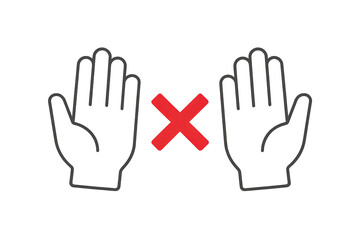 Fototapeta premium Two black outline hands with red cross between them, no touching, transparent background