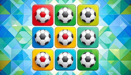 Soccer balls on colorful squares graphic design