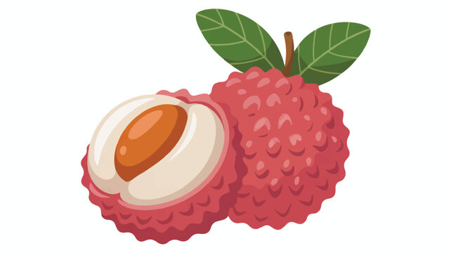 Exotic Lychee Fruit Composition with One Half Cut Showing Juicy Flesh and Seed Vector Illustration