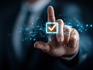 Business Professional Making Digital Approve or Reject Decisions, Showcasing Advanced Technology for Workflow Management, Authorization Processes, and Corporate Strategy Execution