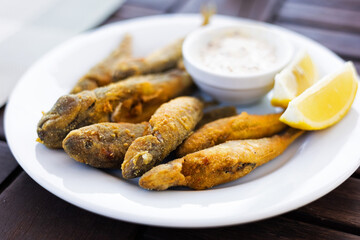 Fried sea fish goby and red mullet