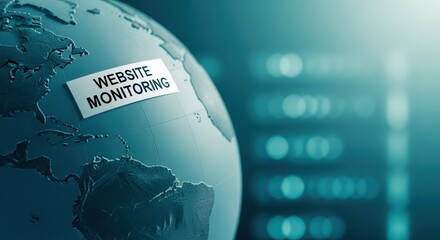 Website Monitoring Concept with Globe and Servers, Illustrating Global Network Connectivity and Data Management