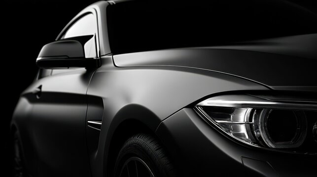 A 4K photo of elegant black car detail showcasing sleek design and modern features. - Powered by Adobe