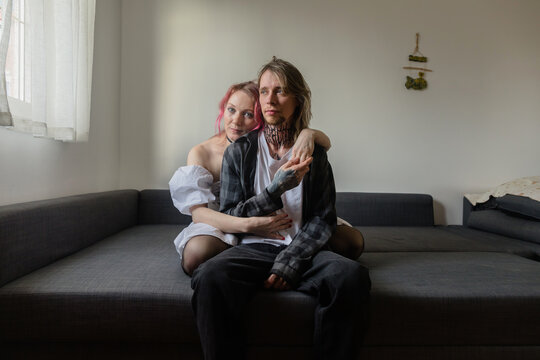 Portrait of authentic couple at home