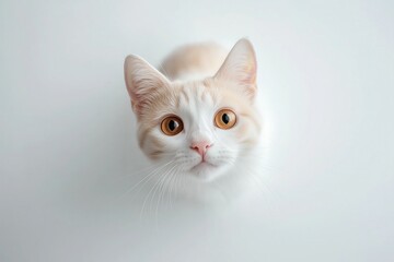 Cat selfie adorable feline portrait clean white background captured in playful environment