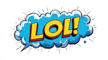 A 4K photo of lOL speech explosion bubble exclamation cloud isolated on a white background.