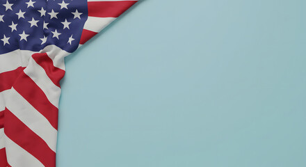 Obraz premium Patriotic American Flag Corner Design: Soft Blue Background, Copy Space, Festive and Elegant.