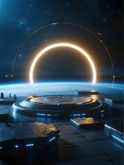 Futuristic Space Station with Orbital Ring Above Earth