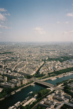 Aerial view of Paris with the Seine River