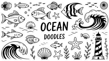 Ocean Life: Hand-Drawn Doodle Collection for Design Projects