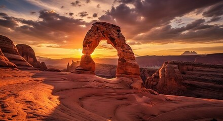 Delicate arch at sunset in arches national park, utah, united states