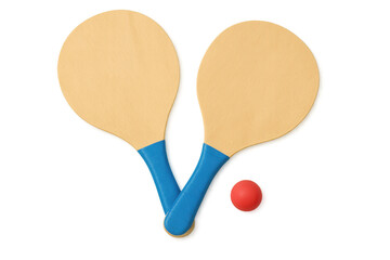 Two beach tennis rackets and ball on transparent background