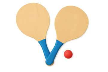 Two beach tennis rackets and ball on transparent background