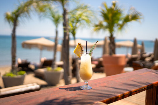 Pina Colada on a Beach Bar Rail