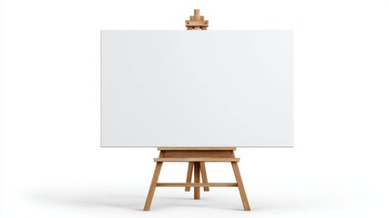 A 4K photo of white foam board poster on an easel front facing, blank, exhibition, presentation, marketing, standing.