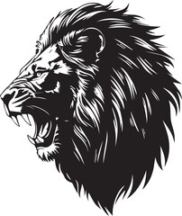 Lion's Roar: A striking grayscale depiction of a lion's head, its mane flowing and teeth bared in a roar, showcasing its fierce power and untamed spirit.