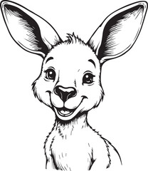 Playful Joey's Portrait: A charming hand-drawn illustration of a smiling joey, a young kangaroo, evoking joy and the playful nature of wildlife.